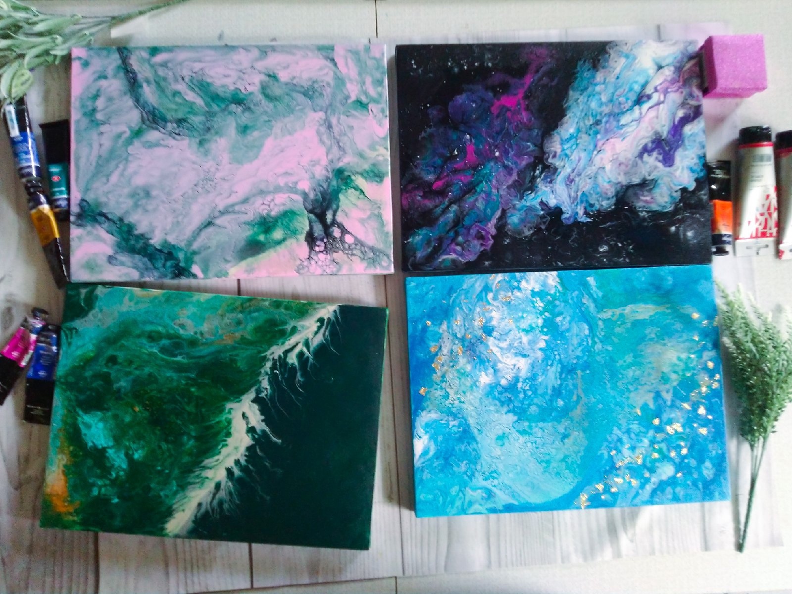 Фотографии с мастер-класса FLUID ART - техника жидкого акрила - фото 0