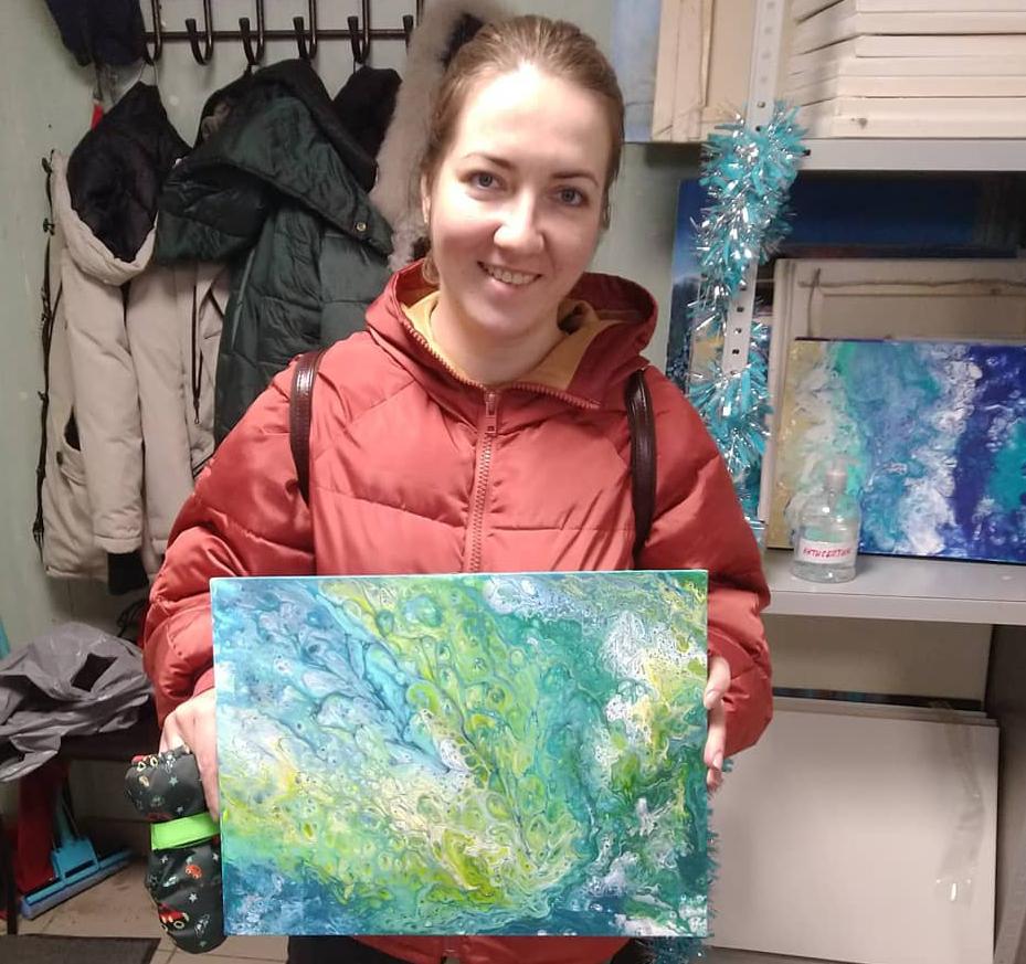 Фотографии с мастер-класса FLUID ART - техника жидкого акрила - фото 16